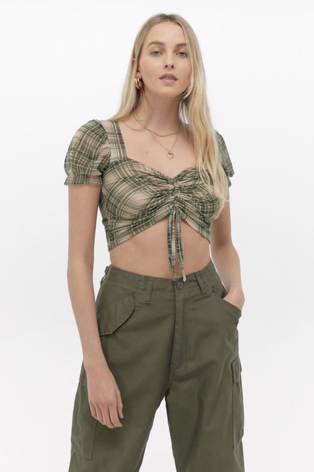 Uo Shay Checked Mesh Top Urban Outfitters Uk