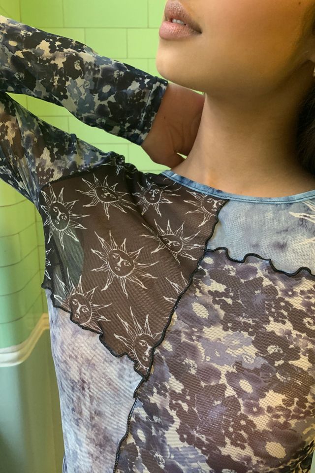 UO Celestial Patchwork Lettuce Edge Mesh Top #1