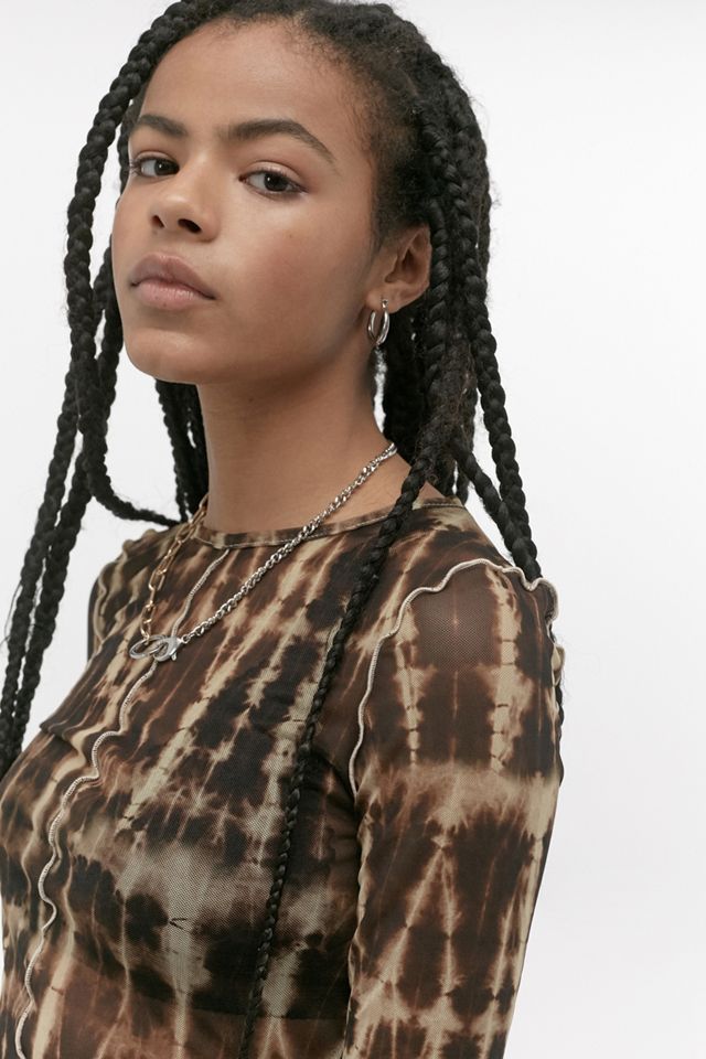 UO Brown Tie-Dye Mesh Lettuce Edge Top #2