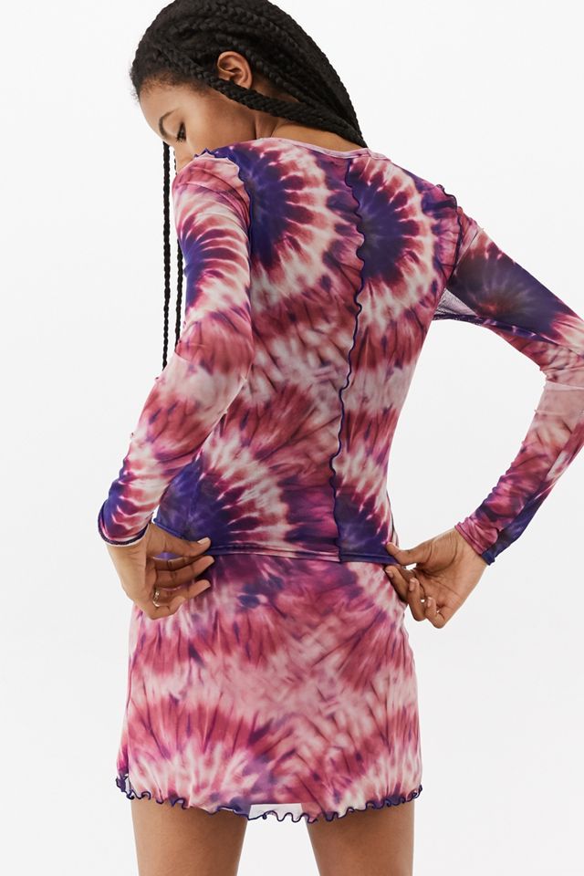 UO Pink Tie-Dye Lettuce Edge Mesh Top #2