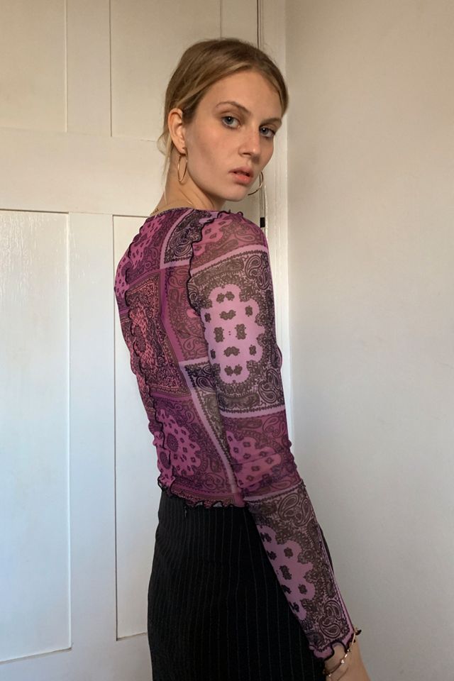 UO Bandana Print Mesh Long Sleeve Top | Urban Outfitters UK