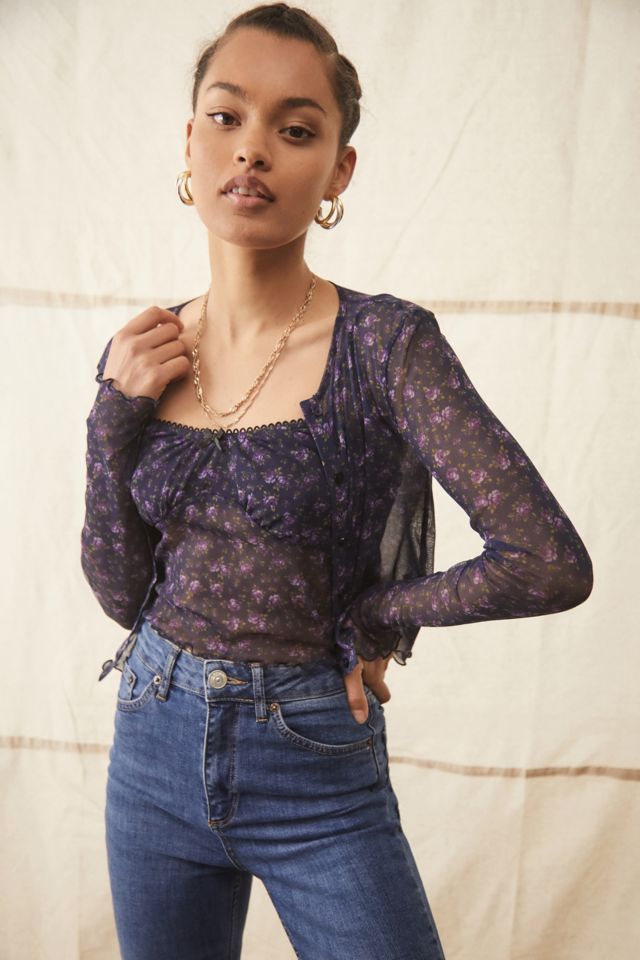 Floral mesh top urban outfitters on sale