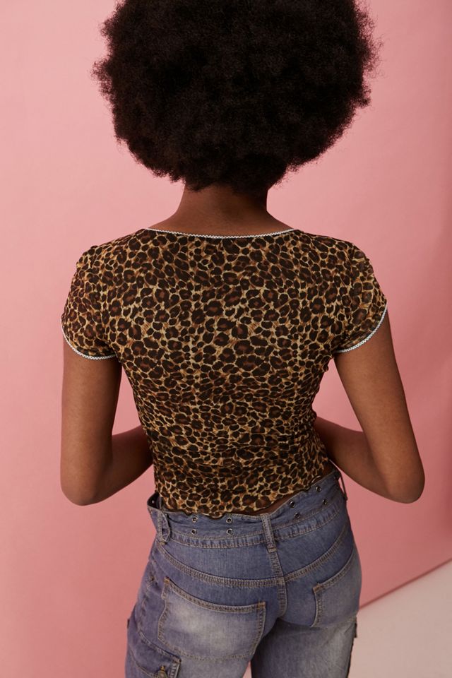 UO Leopard Print Mesh Sweetheart Top #3
