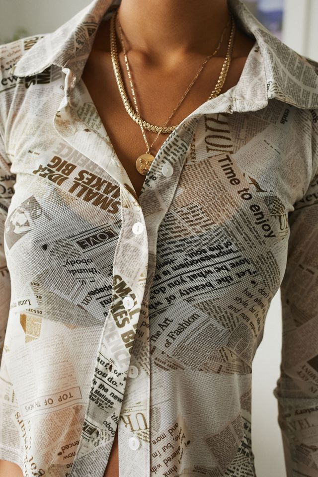 UO - Chemise en voile à manches longues imprimé journal #1
