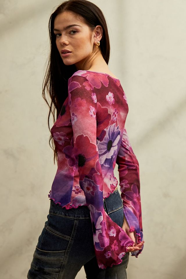 UO Floral Bloom Print Asymmetrical Slash Neck Top #1