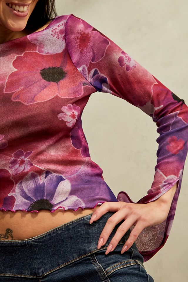UO Floral Bloom Print Asymmetrical Slash Neck Top #2
