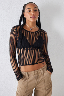 UO Wide Fishnet Long-Sleeved Top | Urban Outfitters UK