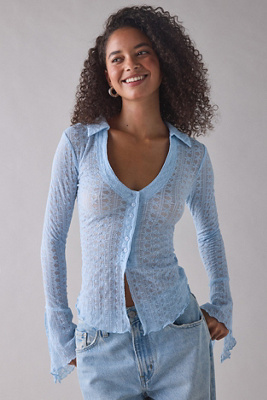 Kimchi Blue Abigail Lace Cardigan - Blue L at Urban Outfitters