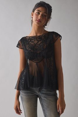 Kimchi Blue Eclipse Embroidered Sheer Top
