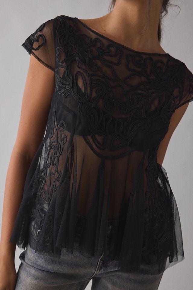 Kimchi Blue Eclipse Embroidered Sheer Top #1