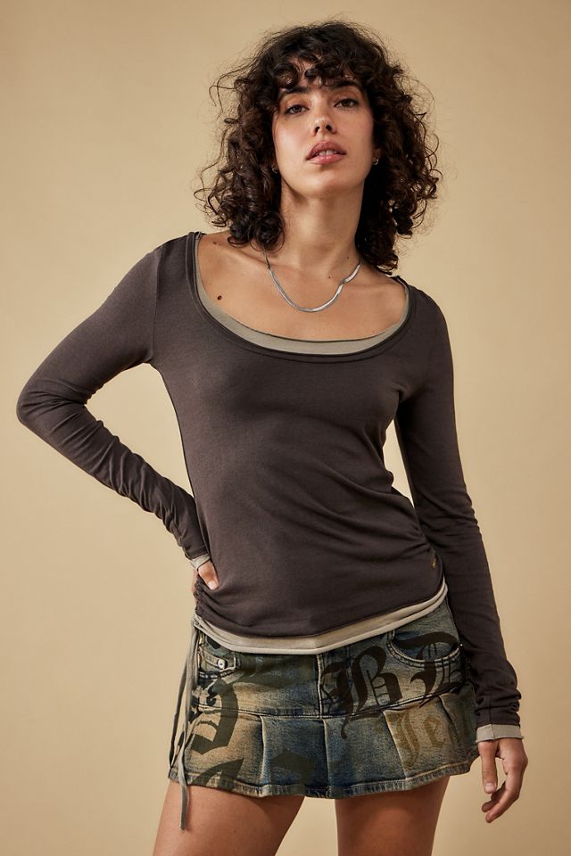 BDG Veera Double-Layer Long-Sleeved Ruched Top  #1