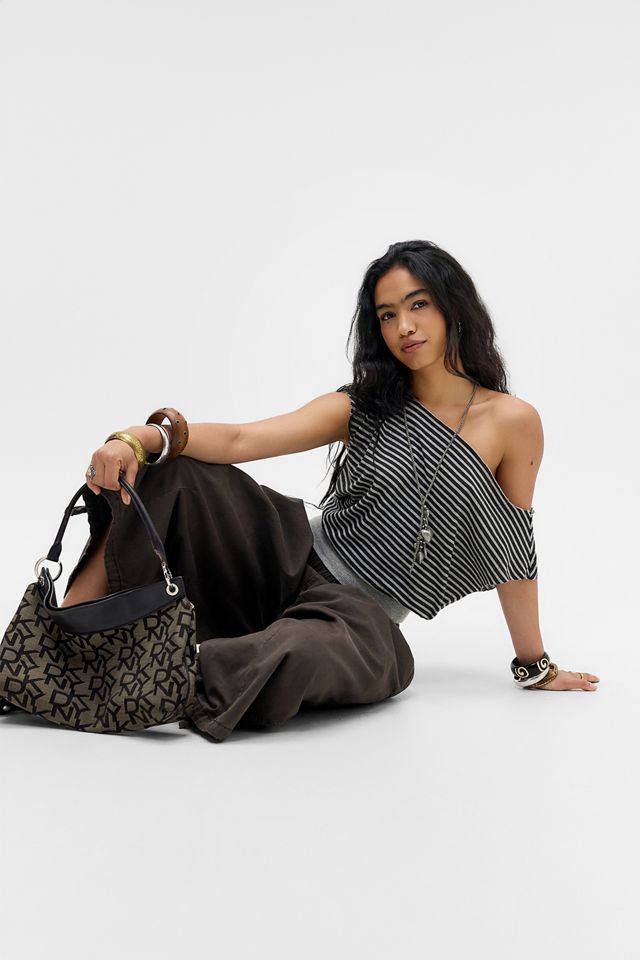 UO Gestreiftes Schulterfreies Top mit Bündchen #1