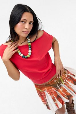 Out From Under Schulterfreies T-Shirt mit Abgesetztem Saum