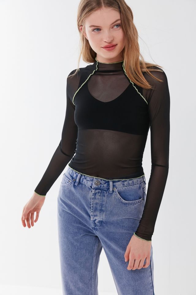 Out From Under Sheer Mesh Mock Neck Top | Urban Outfitters UK