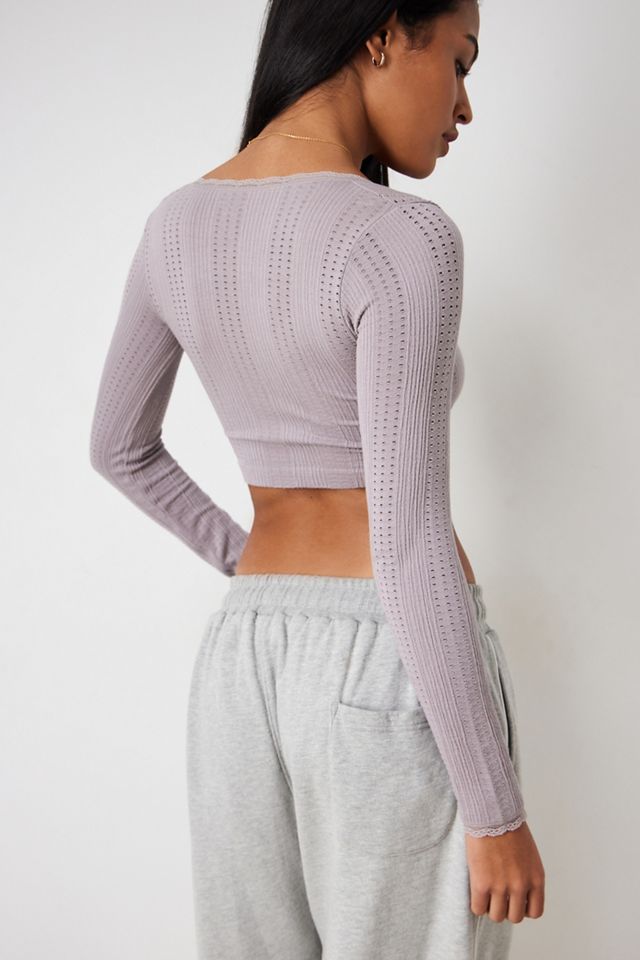 UO Go For Gold Pointelle Notched Long-Sleeved Crop Top #3