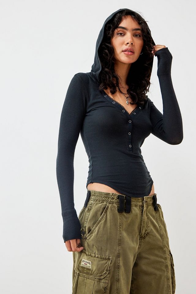 Out From Under Lovella Lace Hooded Henley Top #1