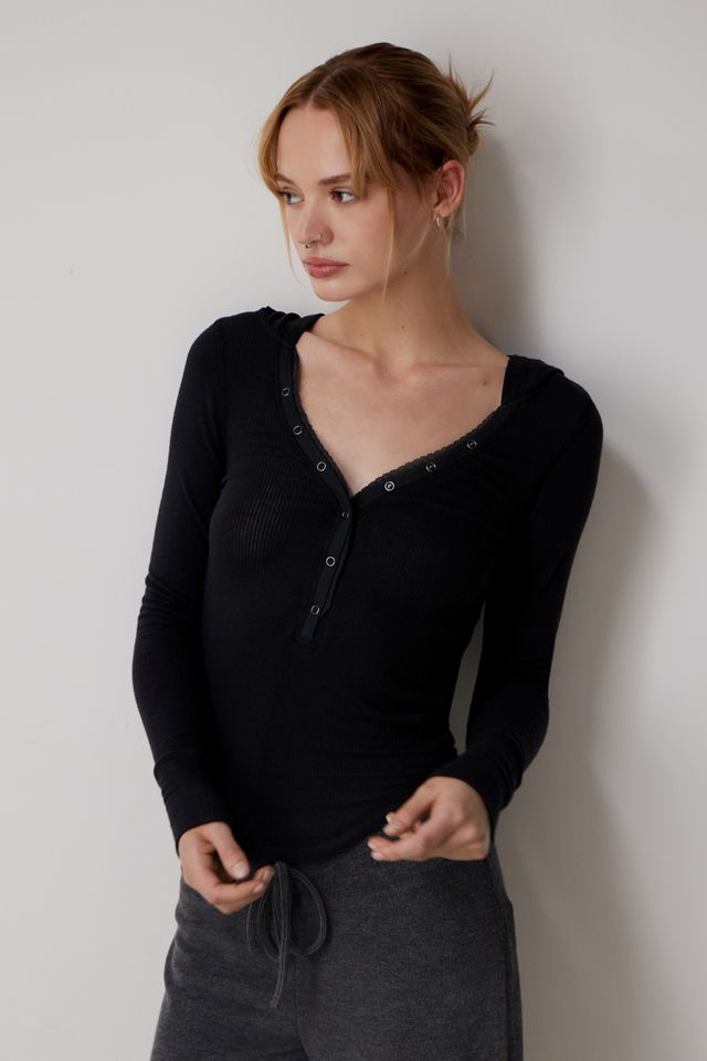 Out From Under Lovella Lace Hooded Henley Top #1