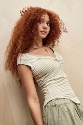 Out From Under Henley Short Sleeve Stripe Top