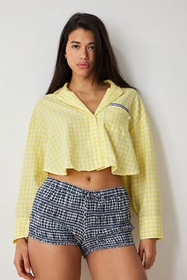 Out From Under PJ Party Cropped Button-Through Shirt
