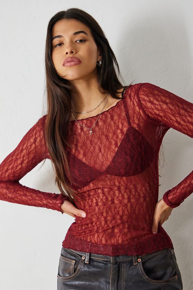 Out From Under Libby Sheer Lace Long Sleeve Top #1