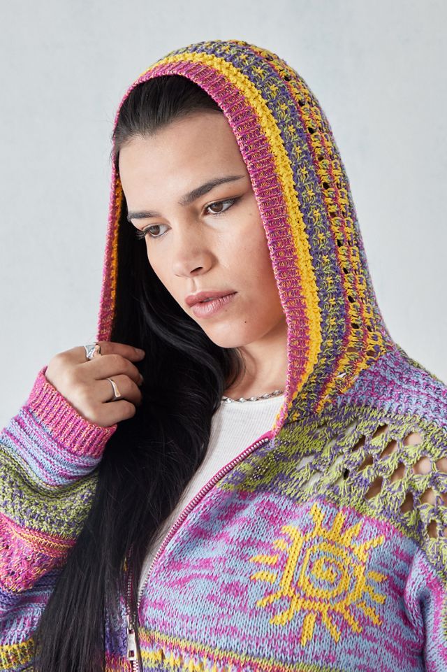 Cardigan en maille à capuche arc-en-ciel céleste UO #1