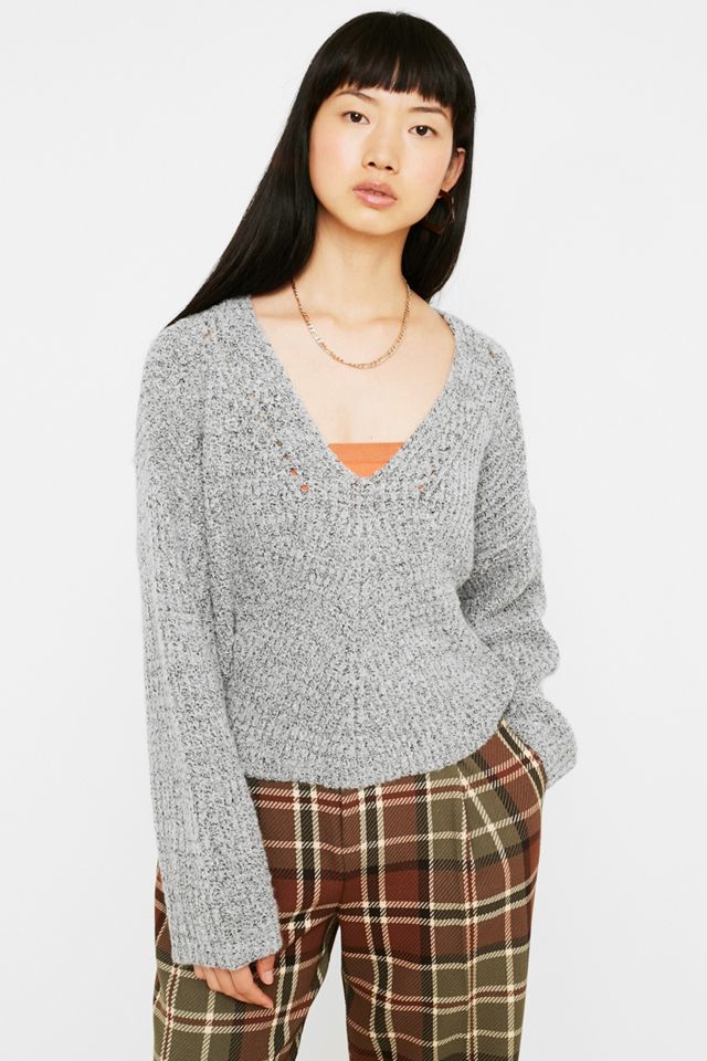 UO Slouchy Fisherman V-Neck Jumper - Grey #1