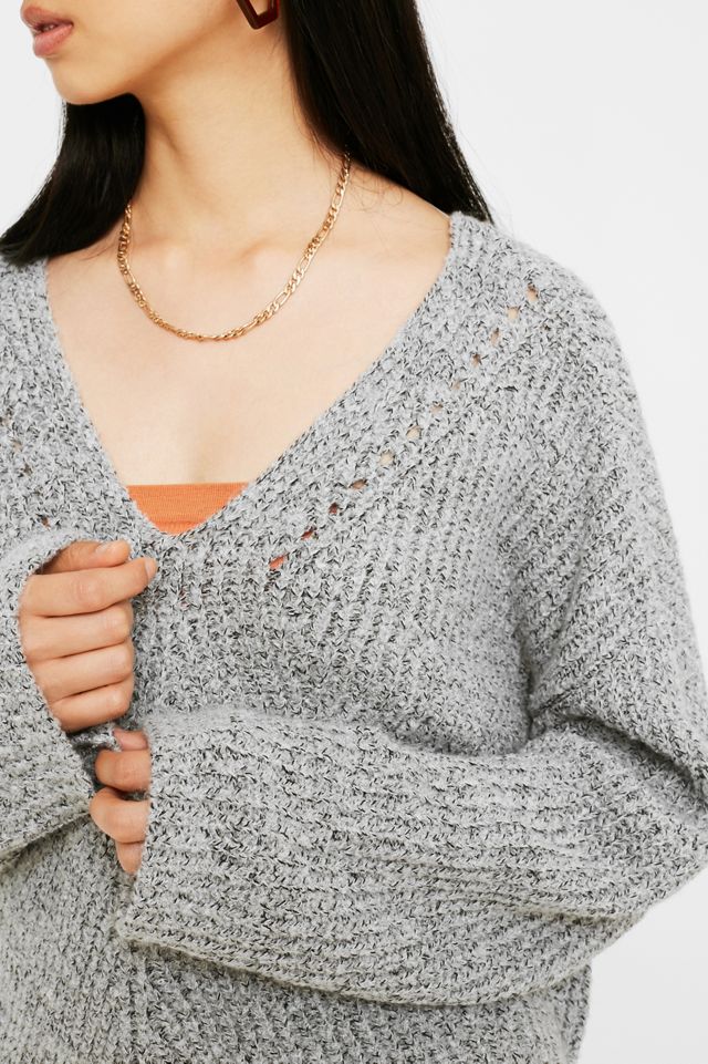 UO Slouchy Fisherman V-Neck Jumper - Grey #3