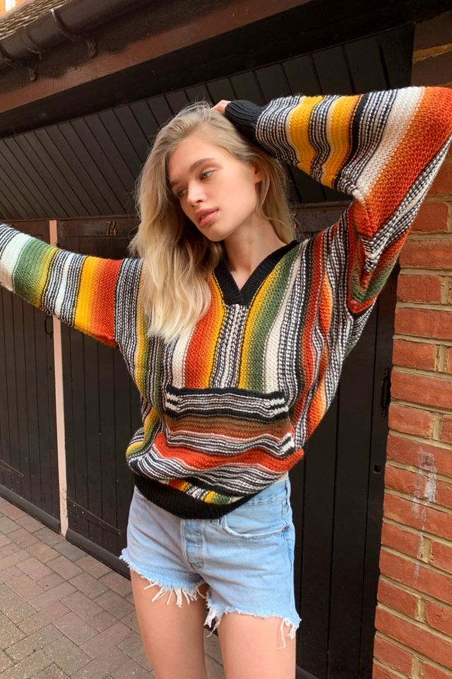 UO Felpa con cappuccio a maglia a strisce multicolore #1