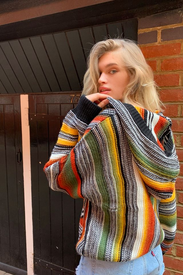 UO Felpa con cappuccio a maglia a strisce multicolore #3