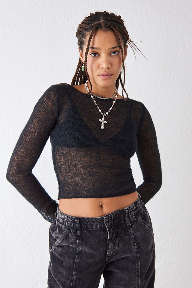 UO Long Sleeve Sheer Knit Top | Urban Outfitters UK