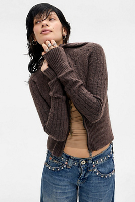 BDG Monet Zip-Through Cable Knit Cardigan Product Page