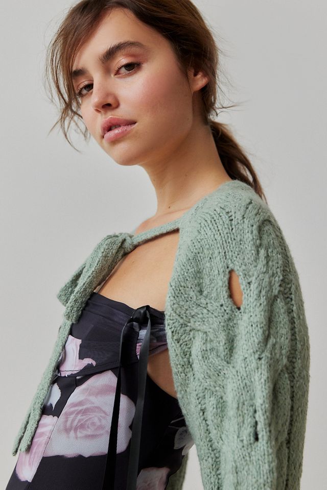 Boléro en tricot câblé Myra Kimchi Blue #1