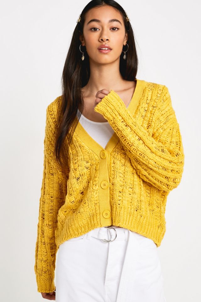 UO Loco Yellow Slouchy Open-Stitch Cardigan | Urban Outfitters UK