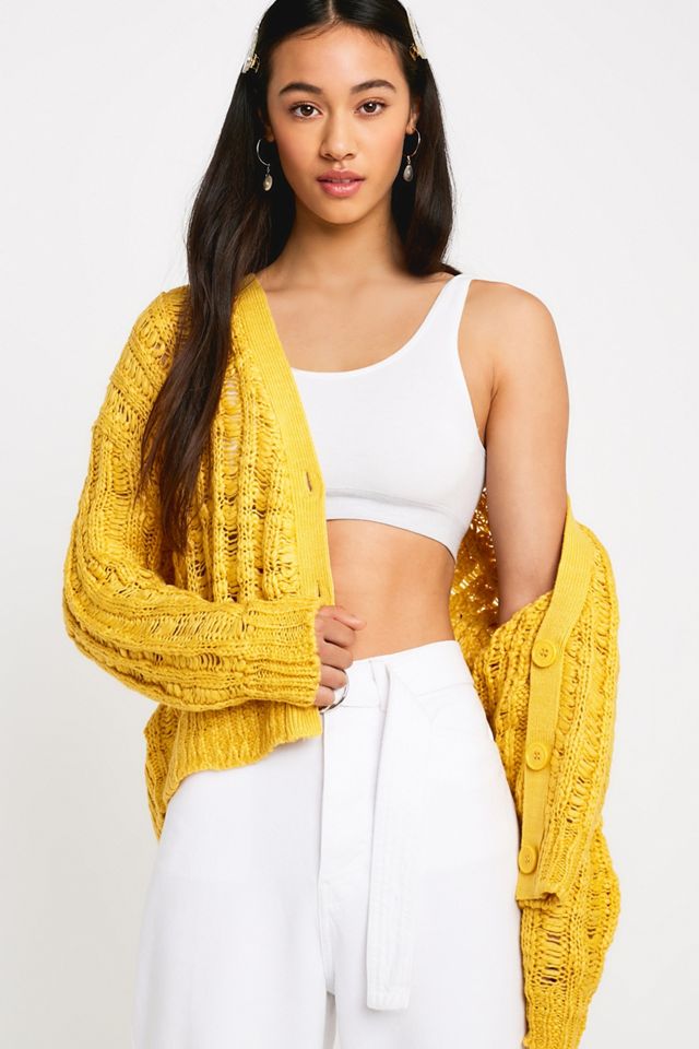 Urban Outfitters – Lockerer Cardigan „Loco“ in Gelb mit Lochstickerei #4