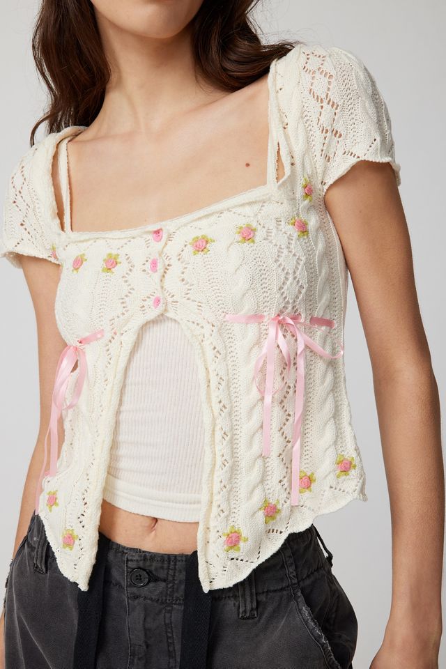 Kimchi Blue Kourtney Floral Embroidered Short Sleeve Cardigan #1