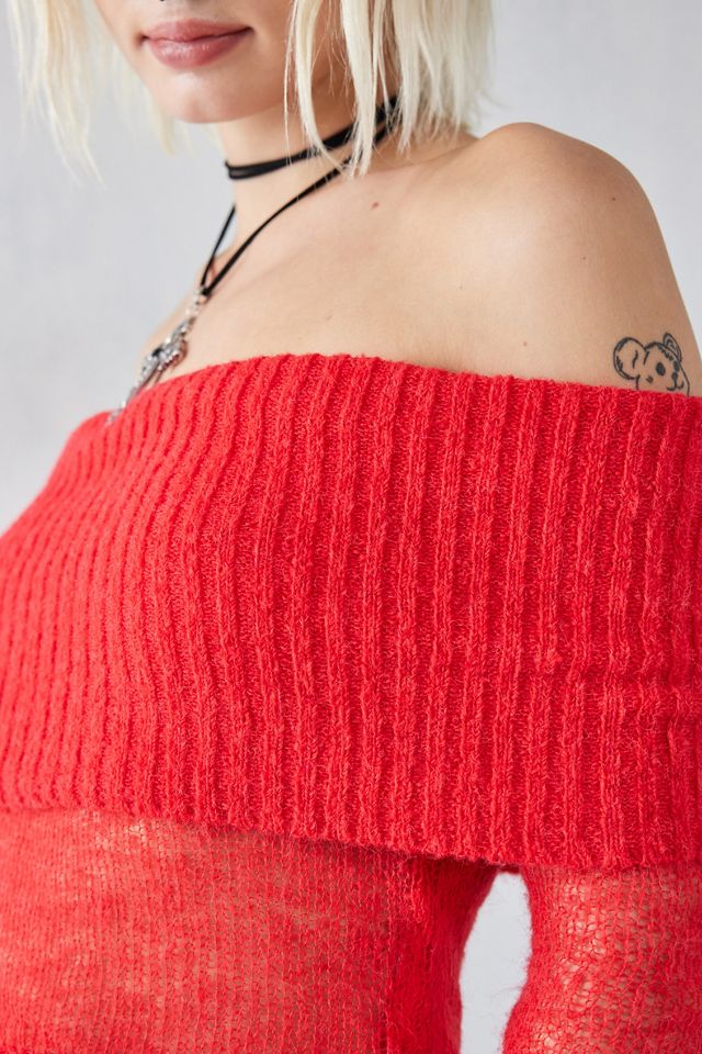 UO Sophia Sheer Off-The-Shoulder Knitted Top #1