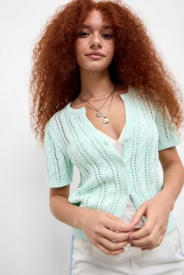 UO Vivian Short Sleeve Cable Knit Cardigan