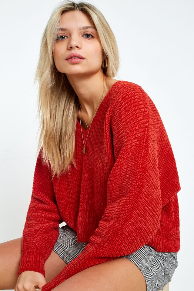 UO Plush Ribbed Chenille V-Neck Jumper #1