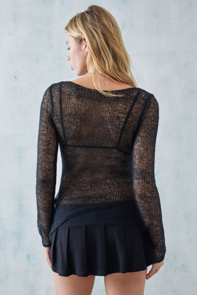 UO Asymmetrical Sheer Knit Top | Urban Outfitters UK