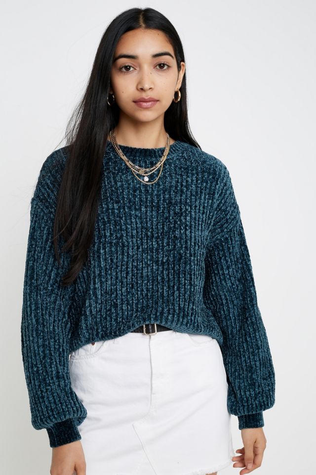 UO Plush Crew Neck Turquoise Jumper | Urban Outfitters UK