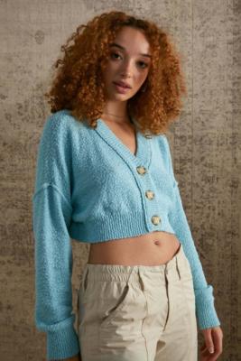 UO Textured Cropped Cardigan - Blue S at Urban Outfitters