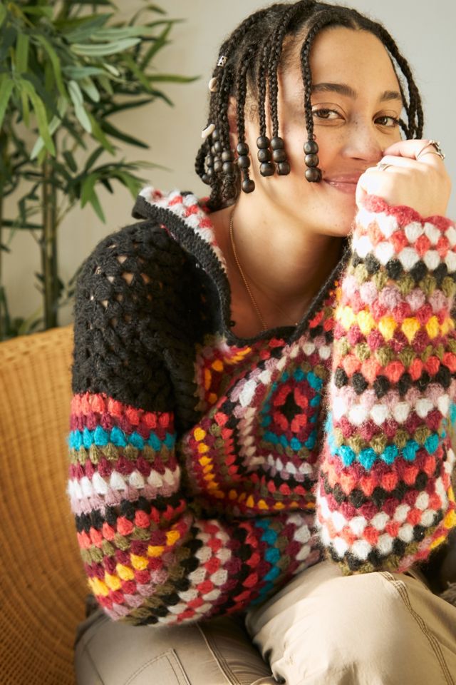 UO Rainbow Knitted Hoodie | Urban Outfitters UK