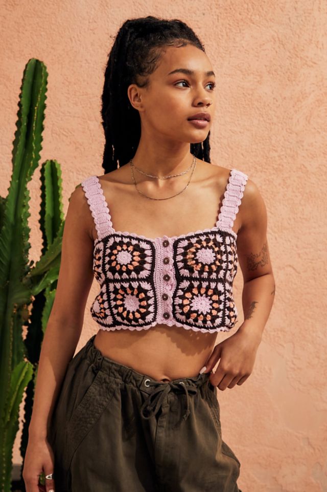 Crochet top with squared neckline