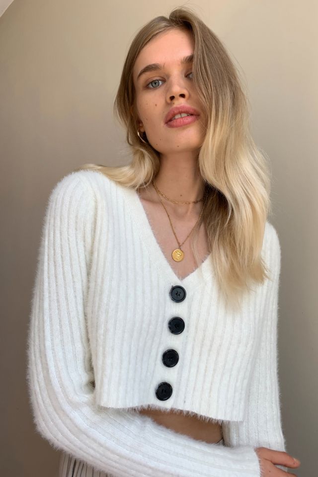 Fuzzy white clearance cardigan