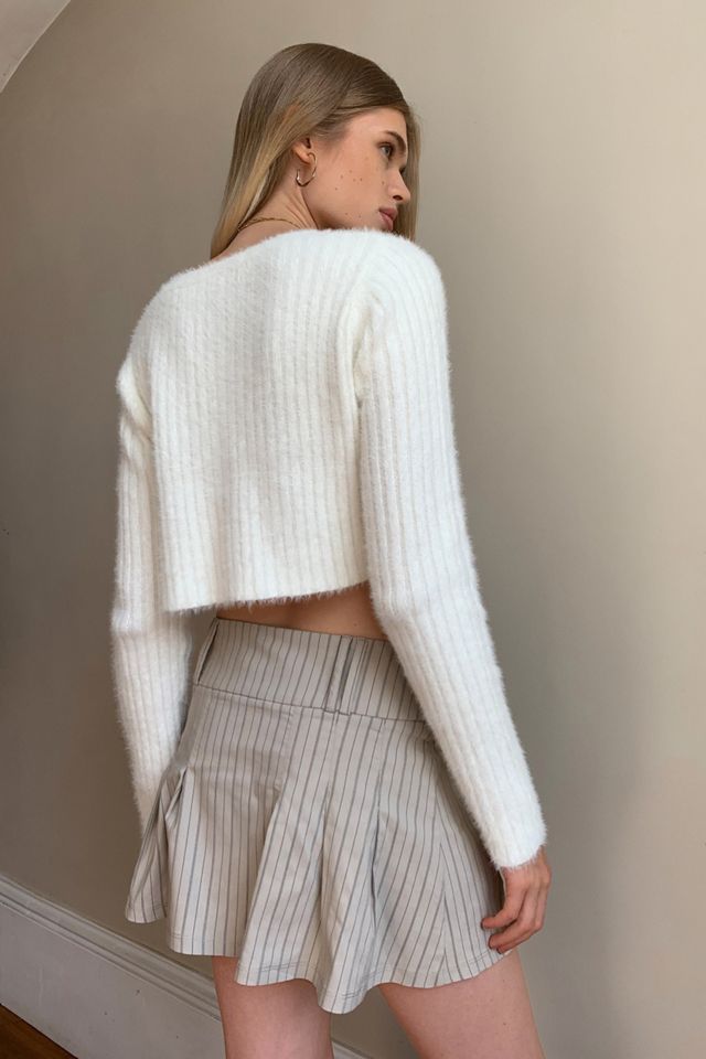 UO Rochelle Fuzzy White Cropped Cardigan #3