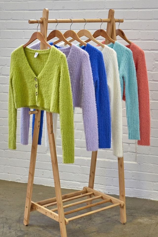 UO Rochelle Fuzzy White Cropped Cardigan #4