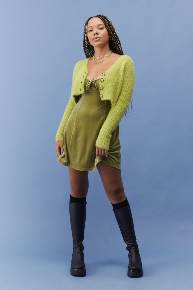 Fuzzy green outlet cardigan