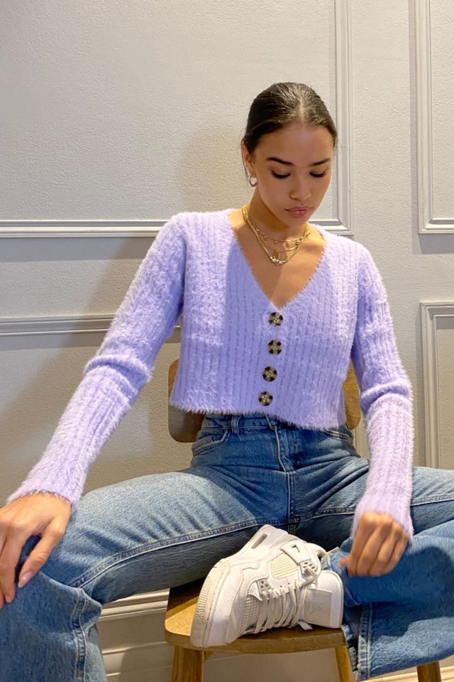 Purple cropped deals cardigan