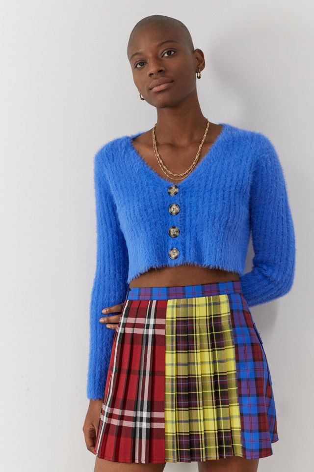 UO Rochelle Fuzzy Dark Blue Cropped Cardigan Urban Outfitters UK