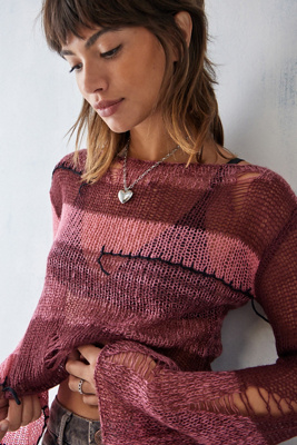 UO Laddered Patchwork Knit Sheer Mesh Top | Urban Outfitters UK
